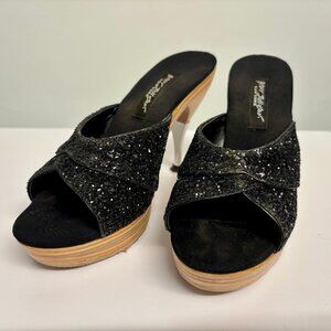 Betsey Johnson black glitter platform heel womens 7